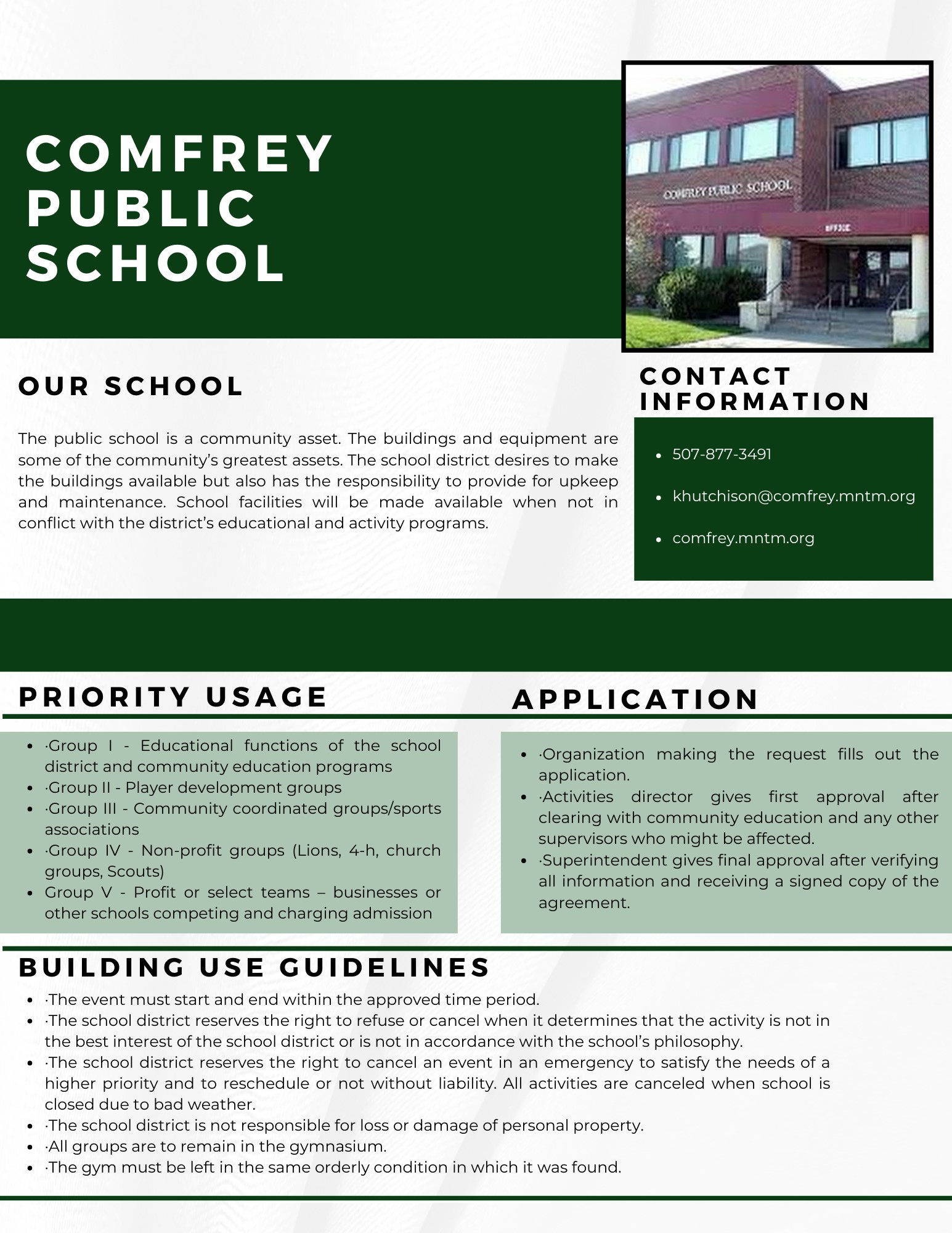 Policy and Guidelines Facility Use Application Comfrey Public School